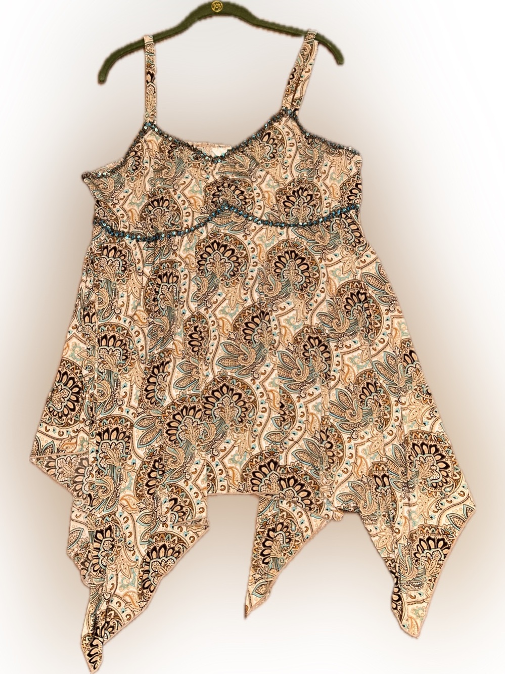 Y2K Fashion Bug Fairy Babydoll Paisley Handkerchief Camisole Brown Teal 22/24